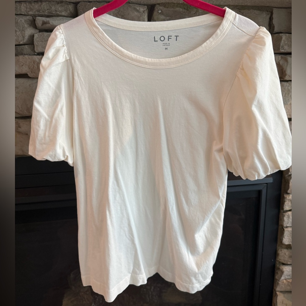 LOFT White Ruched Relaxed Short Sleeve Tee